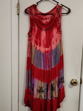 Red Tie-Dye Boho Swing Dress